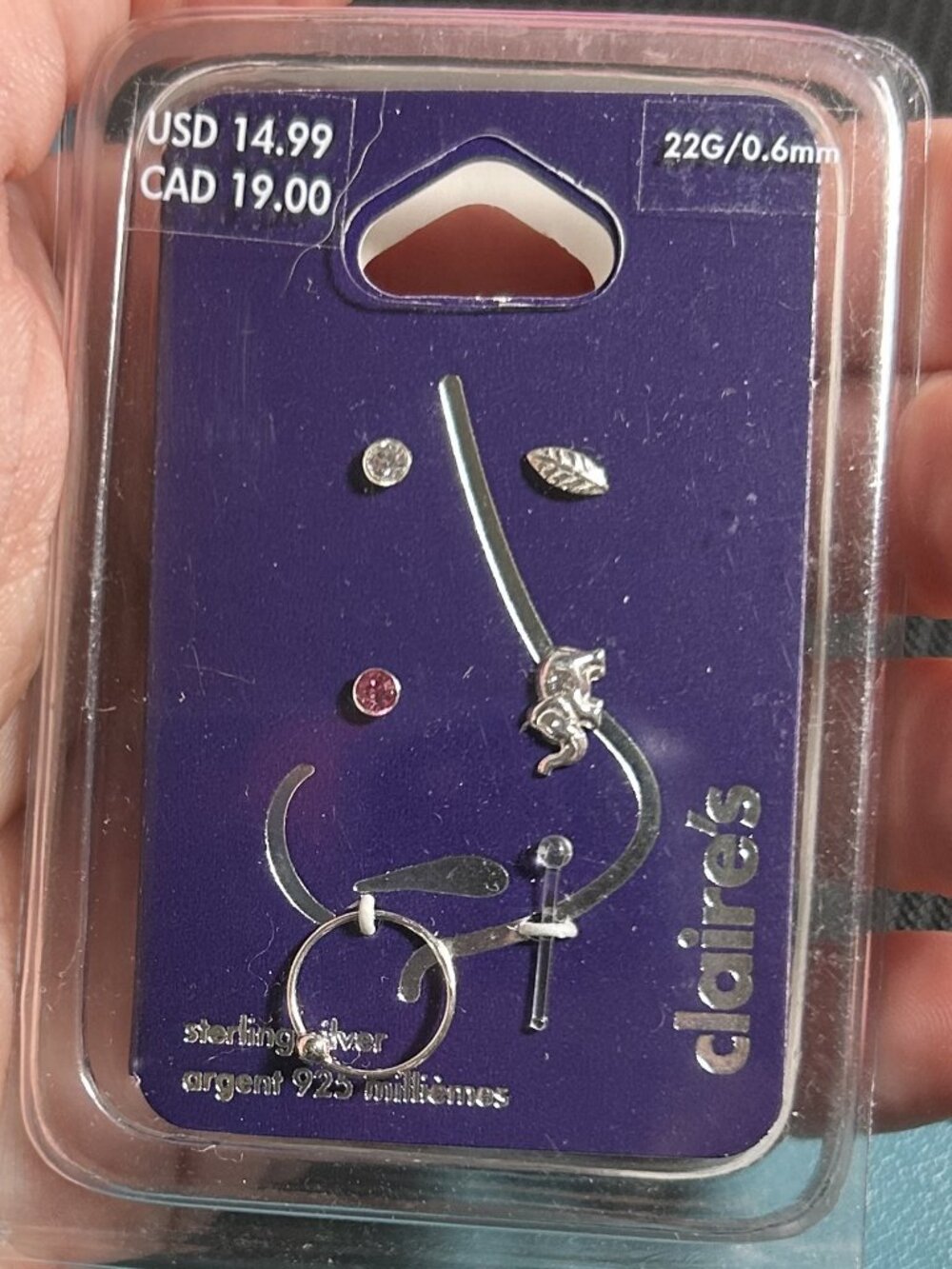 Claire’s .925 Sterling Silver Nose Jewelry Set 22G Studs & Hoop Pack NWT